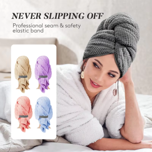 Large Size Hair Turban Microfiber Quick Dry Hair Towel Wrap with Elastic Band Soft & Absorbent Turbie Twist Hair Towel