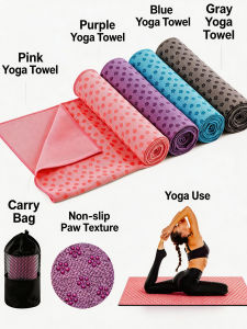 Non Slip Yoga Towel 72"x24" Microfiber Yoga Mat Cover with Silicone Grip Dots Ultra Absorbent Sweat-Proof Exercise Pilates Blan
