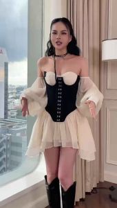 LSOUL - Limerence Set ชุดเดรสเปิดไหล่แขนพอง + เข็มขัดคอร์เซ็ทผูกเชือก (ขายแยก)