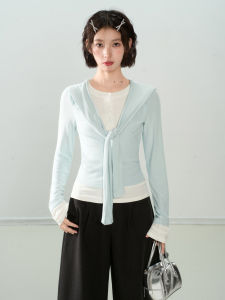 KBVVR | Gray Henry Collar Long Sleeve Faux Two-Piece T-Shirt