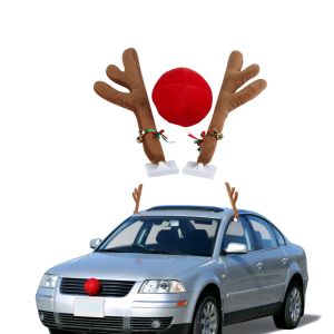 Car Christmas Reindeer Antler Decorations Nose Horn Costume Set Reindeer Antlers Christmas Decor For SUVs Cars Trucks