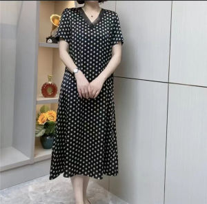 ฤดูร้อน แฟชั่น ลำลอง Midi เดรส พรางหุ่น Mommy เดรส Es 40-50 Years Old ผู้หญิง หรูหรา V Neck Short Sleeve กระโปรงทรงเอ