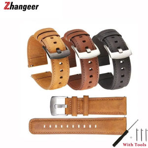 Zhangeer 20Mm 22Mm Chất Lượng Cao Phát Hành Nhanh Chóng ngựa điên da mờ Dây đeo đồng hồ Mềm Không Thấm Nước Bạc Đen đai khoá phụ kiện đồng hồ Với Công Cụ