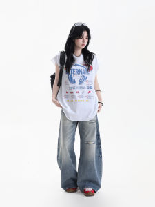 zuocisankon | Earpiece Print American Vintage Fun Sleeveless Vest