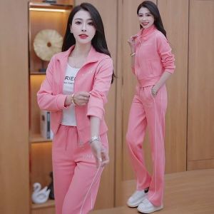 HUAXUNRAN | Womens Autumn Winter Leisure Sport Set with Zipper Pullover Coat and Oversized Hoodie Wide Leg Pants