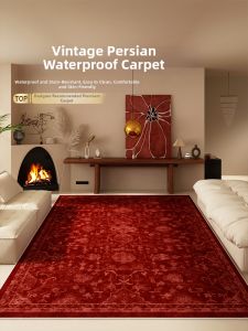 QINGGENGNONG | Vintage Red Persian Style Durable Rug for Living Room Bedroom