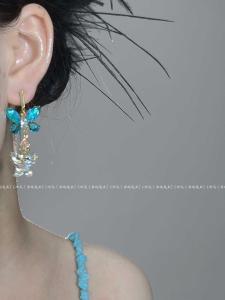 Summer Lake Blue Butterfly Earrings Womens Colorful Zircon Tassel 925 Hoop Earrings Sweet Style Fashion Jewelry