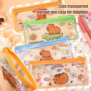 การเรียนรู้ไม้บรรทัดเครื่องเขียนดินสอกระเป๋าลายการ์ตูนคาพิบาร่าสำหรับเด็กกระเป๋าดินสอจุของได้มาก