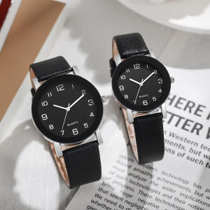 1/2PCS Fashion Couples Watches Leather Strap Wristwatch Men Women Casual Arabic Dial Quartz Watches (Without Box)