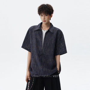 V37 | Bubble Texture False Layered Mens Short Sleeve Shirt