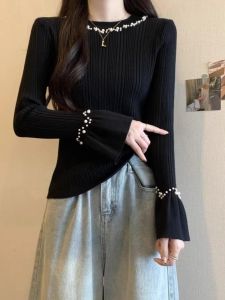 WANGGONGZHU | Elegant Knitted Long Sleeve Womens Top Fashionable Bell Sleeve Design Princess Style Commute Wind Autumn Winter New Arrival