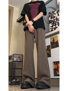 กางเกงขายาวทรงหลวมเอวสูงสำหรับผู้ชาย สีบรอนซ์ กางเกงขายาวทรงหลวม ทรงยาว ทรงหลวม ทรงลำลอง ฤดูใบไม้ร่วง/ฤดูหนาว ทรงหลวม