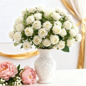 SMR | Artificial Flowers Ten Head Silk Rose Bundle Scrapbook Valentines Wedding Outdoor Garden Party Room Vase Table Decora Diy Gifts