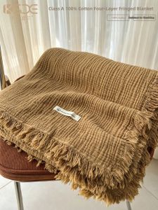Kiss Dear | Class A 100% Cotton 4-Layer Gauze Knitted Fringe Nap Blanket