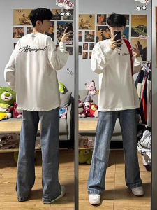 American High Street Pure Cotton Long Sleeve T-Shirt Mens Spring Thin Loose Casual Youthful Five-Quarter Short Sleeve