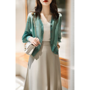 เสื้อคาร์ดิแกนถักคอวีระบายอากาศสําหรับผู้หญิงบางส่วนแขนยาวเสื้อผ้าทํางานกระดุมแถวเดียวสําหรับฤดูใบไม้ผลิ/ฤดูร้อน