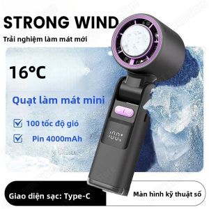 Quạt Mini Gấp Gọn Cầm Tay Tích Điện USB 4000mAh Làm Mát Bằng Đá 100 Tốc Độ Gió Dùng Ngoài Trời
