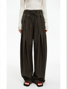 Wool Blended Wide Waist Loose Trousers