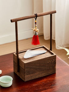 Retro Chinese Style Handheld Wooden Tea Table Decoration Creative Tissue Box Rectangular Shaped Storage Organizer for Napkins
