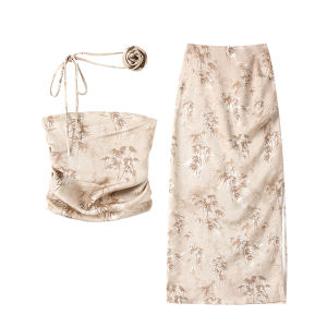 Genaqi Mới Phong Cách Trung Hoa Lá Tre Hình Thủy Chống Trơn Trượt Push-up Cao Cấp Giảm Béo Hông Bao Phủ Váy Dài Trung Bình 2 Bộ Dành Cho Nữ Mùa Hè