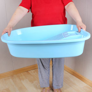 Large Household Laundry Basin Thickened Plastic Tape Washboard Baby and Infant Laundry Washtub with Washboard Washbasin