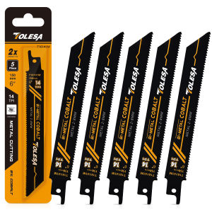 TOLESA 5PCS 6in Heavy Metal Cutting Reciprocating Saw Blades 14TPI Cast-Iron Bi-Metal Sabre Saw Blades for Metal Pipe Rebar