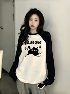 Pure Cotton Long Sleeve T-Shirt Casual Base Layer Top for Girls Spring Autumn New Style Loose Fit High School Students