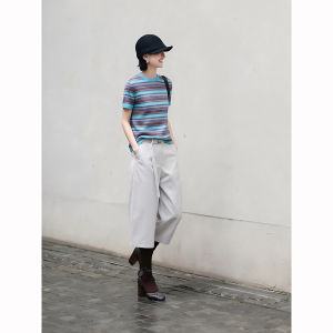 BOGUDU | Summer Simple Color Stripe Top & Gray Pants Outfit