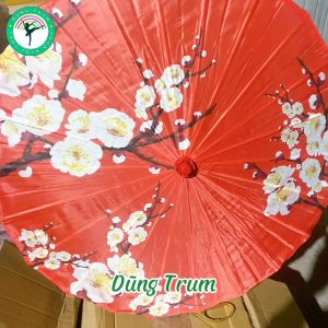 Ô trang trí Tết họa tiết hoa đào đỏ ô múa cổ trang decor siêu đẹp