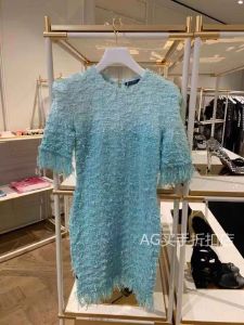 Sweet Gradient Tassel Trim Belted Coarse Tweed Dress Womens Mid-length Skirt Style Bohemian round Neck High Waist Woolen Dress