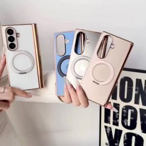 Plating Hinge Protect Magnetic Case for Samsung Galaxy Z Fold 7 6 8 Wide 5 4 Rotating Holder for Magsafe Wireless Charge Cover