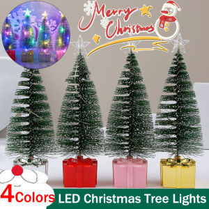 Mini LED Luminous Pine Needle Christmas Tree with Base Colorful String Lights Desktop Decoration Night Light Diy Home Holiday Party Decoration Christmas Kids Gift