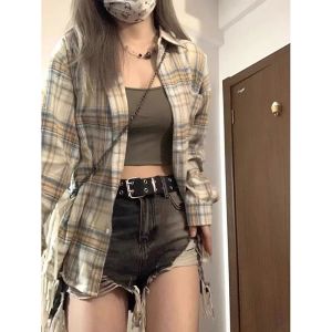 Áo Khoác Sơ Mi Kẻ Caro Cổ Polo Dài Tay Dáng Rộng Thời Trang Xuân Hè Cho Nữ Cỡ Lớn Đa Năng Thiết Kế Áo Khoác Cardigan Hợp Thời Trang