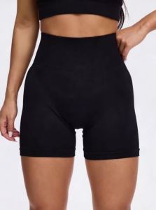 Quần Short Yoga Nữ Liền Mạch Cạp Cao Màu Đào Tập Chạy Bộ Thể Thao Chất Liệu Dệt Kim Nylon Elastane Màu Trơn Đúng Size