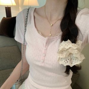 Áo Thun Tay Ngắn Họa Tiết Hoa Giả Hai Mảnh Cho Nữ Mùa Thu Đông Thiết Kế Bó Sát Thời Trang Cơ Bản Áo Lót Thanh Lịch