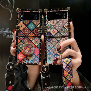 [Lanyard+Holder]FLOVEME for Samsung Galaxy Z Flip 5 Flip 4 Bracket Square Case for Samsung Galaxy Z Flip 3 Phone Case