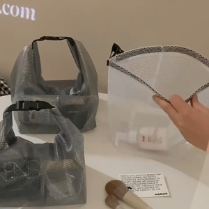 MI-C1303 Tas Jaring Transparan Dengan Pegangan Pouch Kosmetik Anti Air / Tas Travel Besar Kecil