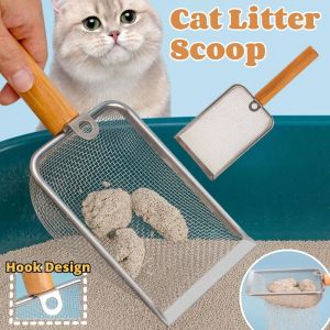 Cat Litter Scoop with Hook Stainless Steel Kitty Litter Box Cleaner Kitten Litter Sifter with Handle for Pet Cleaning