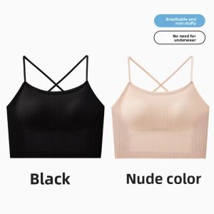 miiow | Cat Woman Backless Bralette 2025 New Cross Strap Vest With Chest Pad Anti-Light Tube Top Underwear Short Length Striped Pattern