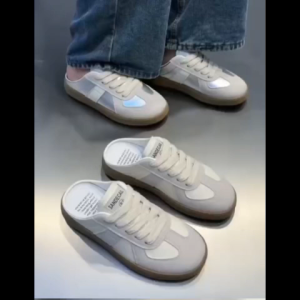 Simple lace-up half-slip white shoes versatile and lightweight Japanese style light-colored half-slip sneakers comfortable lazy half-slip white sneakers