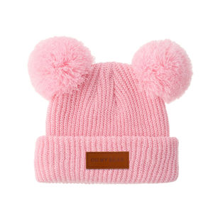 Leather Stick Baby Beanies 0-3T Solid Knitted Cute Newborn Boys Girls Turban Hats Bonnets Infant Fall Winter Pompom Headwraps