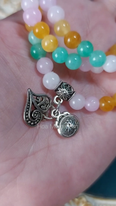 Vòng tay đá Mã Não tam tài đa size 6 li sắc kiểu quấn 3 vòng phối charm tim khóa trường mệnh khắc chữ Phúc không kén mệnh | Hoa Minh Gem