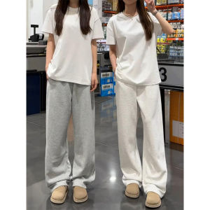 กางเกงวอร์มกีฬาชาย สีเทาขาว กางเกงขายาวทรงหลวม กางเกงขายาวลำลอง กางเกงขายาวทรงหลวมสำหรับคู่รัก ทรงหลวม สไตล์อเมริกัน