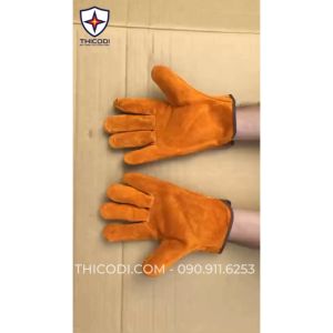 Găng tay da hàn lộn chống cháy chịu nhiệt tia lửa văng bắn nhiệt độ cao cổ ngắn