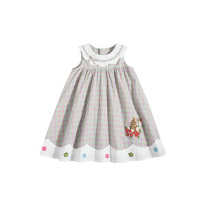 toz mama | Rabbit Embroidery Color Block Check Dress