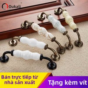 Tay Nắm Hộc Tủ Hợp Kim Kẽm Ceramic Trắng và Đen