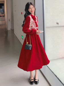 Chic Chinese Style Long Dress And Vest Two-Piece Set in Wine Red Color Spring Autumn New Arrival Womens Fashion High Waist A-Line Skirt