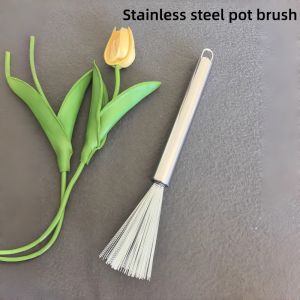 Stainless Steel Pot Brush Long Handle Multi-functional Cleaning Brush Hanging Washing Tool for Kitchen Sink Pans Scrubber Gadget