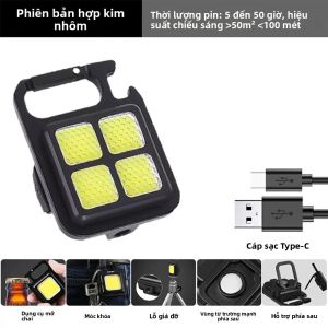 BOOIU Đèn Pin LED Mini Đa Năng Hợp Kim Nhôm Móc Khóa Đèn COB USB Sạc Đèn Di Động Cho Cắm Trại Ngoài Trời