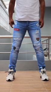 Celana Panjang Cowok Biker Jeans Pria Emblem Ripped Washing Terlaris